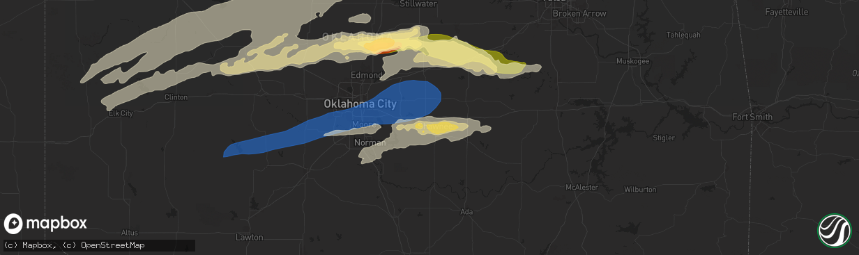 Hail map in Shawnee, OK on May 6, 2024
