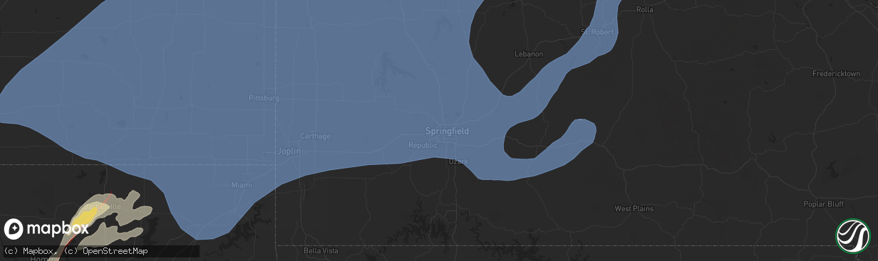 Hail map in Springfield, MO on May 6, 2024