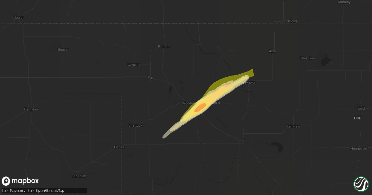 Hail map in Woodward, OK on May 6, 2024