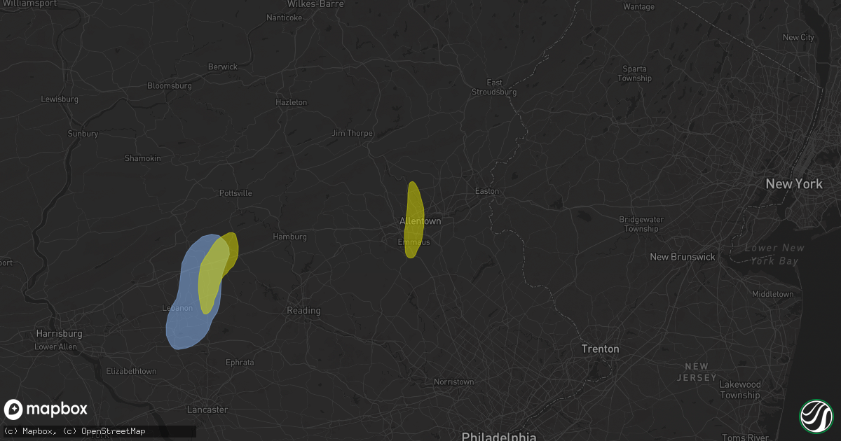 Hail map in Allentown, PA on May 6, 2025