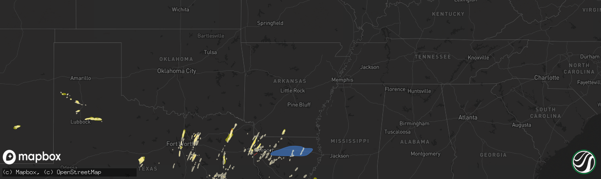 Hail map in Arkansas on May 6, 2025