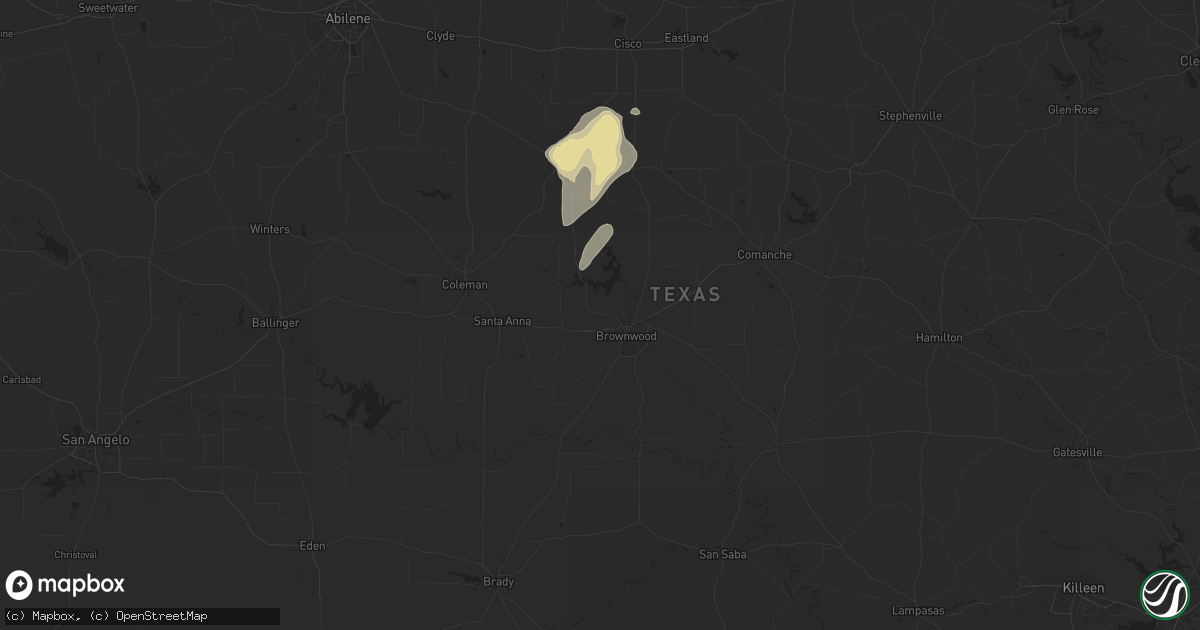 Hail map in Brownwood, TX on May 6, 2025