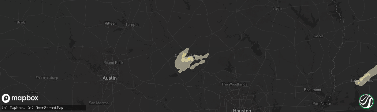 Hail map in College Station, TX on May 6, 2025