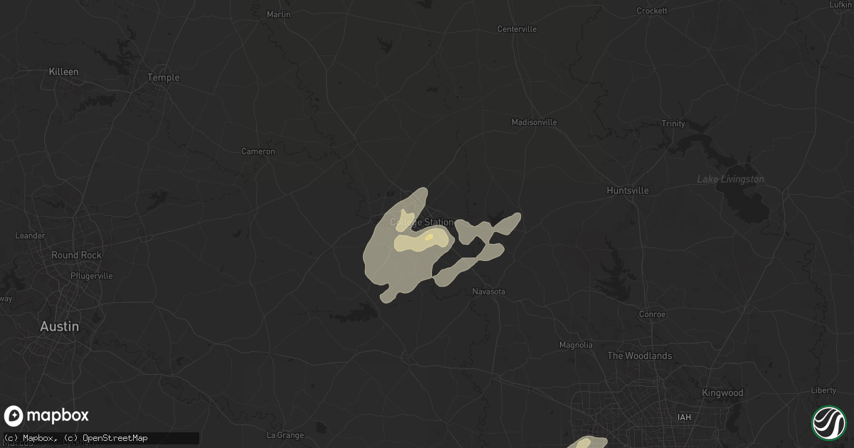 Hail map in College Station, TX on May 6, 2025
