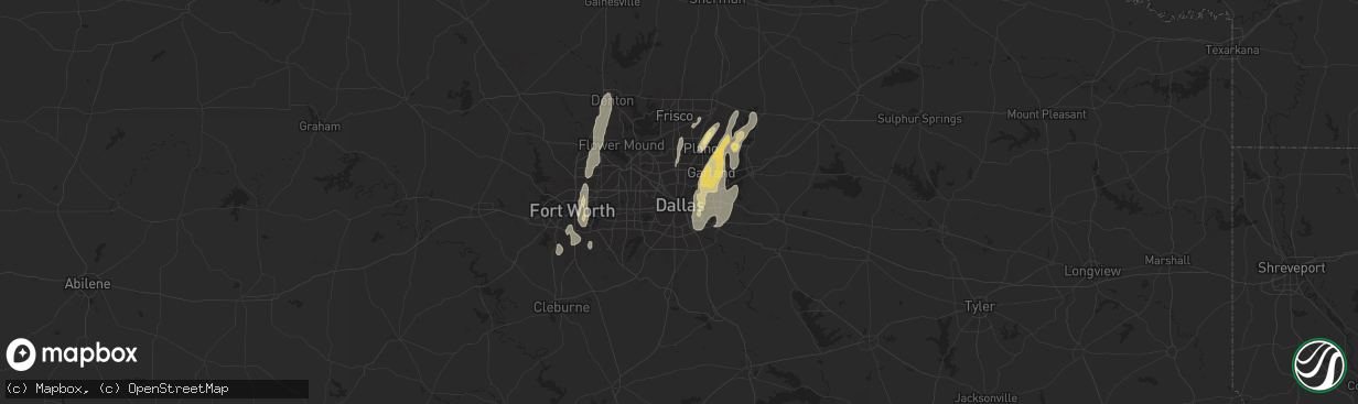 Hail map in Dallas, TX on May 6, 2025