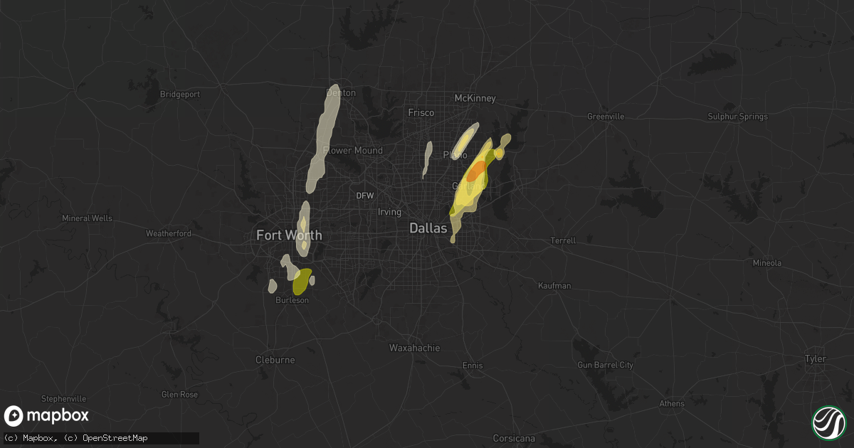 Hail map in Dallas, TX on May 6, 2025