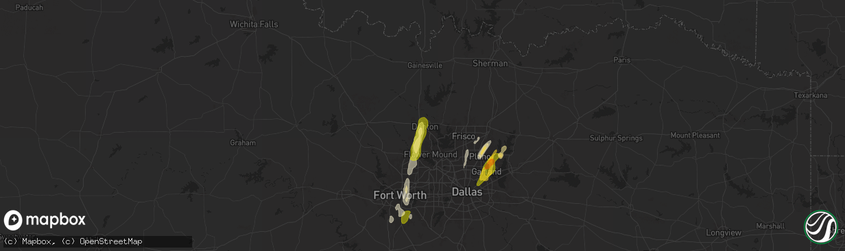Hail map in Denton, TX on May 6, 2025