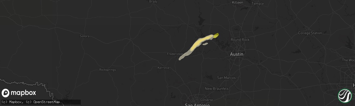 Hail map in Fredericksburg, TX on May 6, 2025