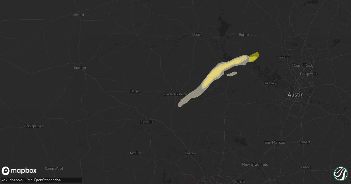 Hail map in Fredericksburg, TX on May 6, 2025