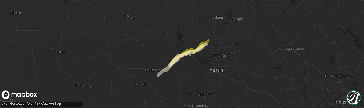 Hail map in Horseshoe Bay, TX on May 6, 2025