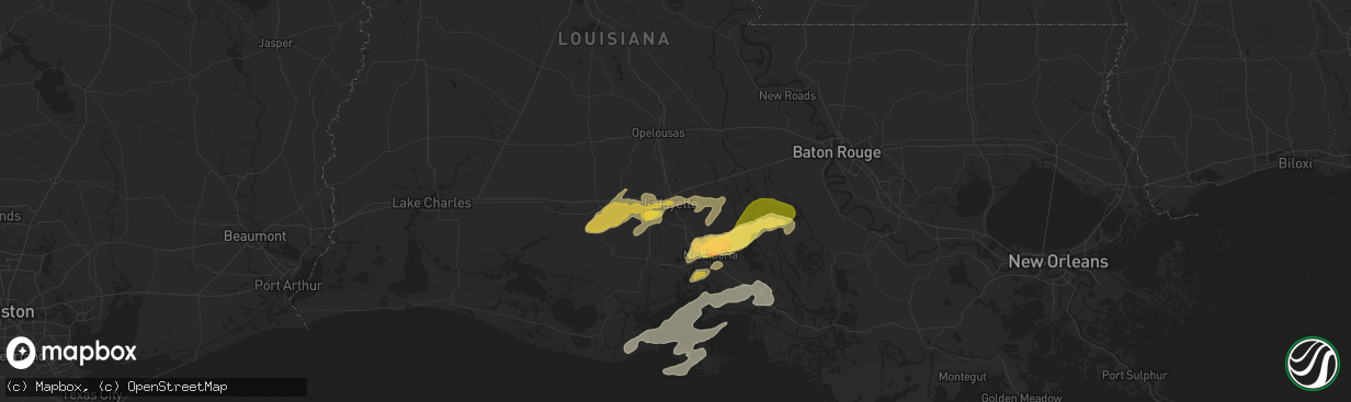 Hail map in Lafayette, LA on May 6, 2025