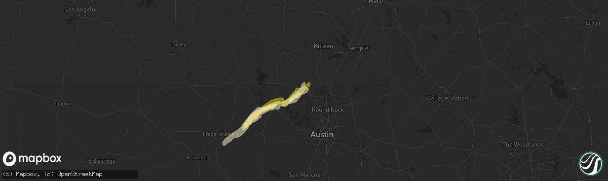 Hail map in Liberty Hill, TX on May 6, 2025
