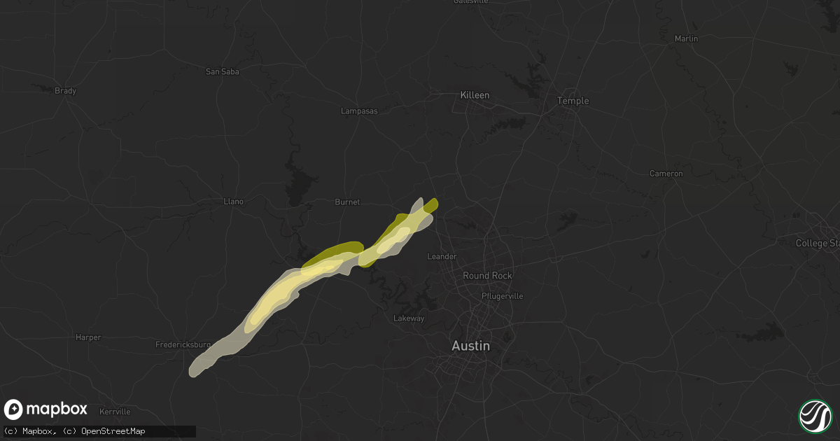 Hail map in Liberty Hill, TX on May 6, 2025