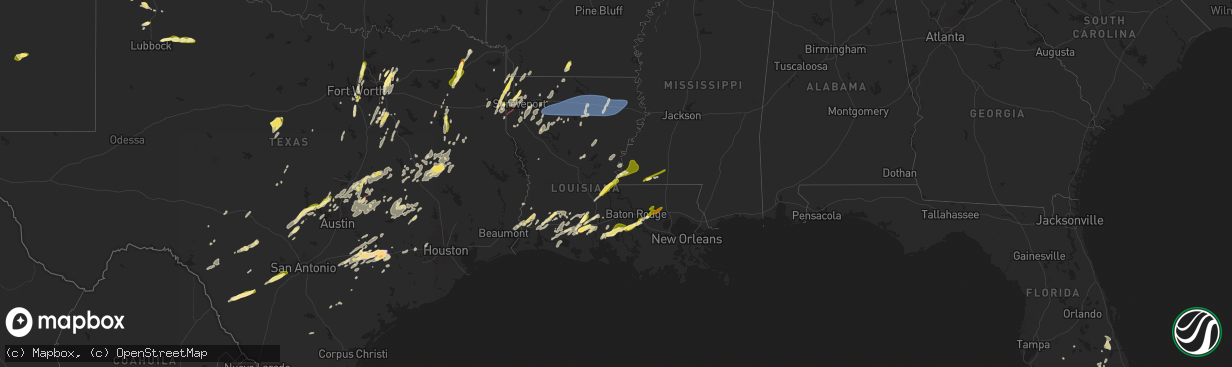 Hail map in Louisiana on May 6, 2025