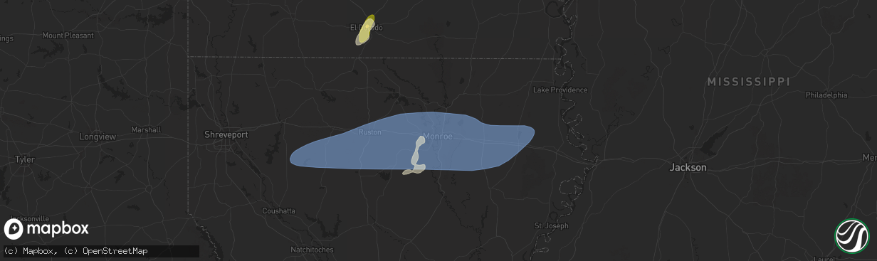 Hail map in Monroe, LA on May 6, 2025