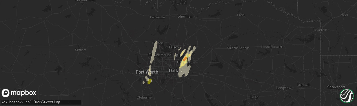 Hail map in Plano, TX on May 6, 2025