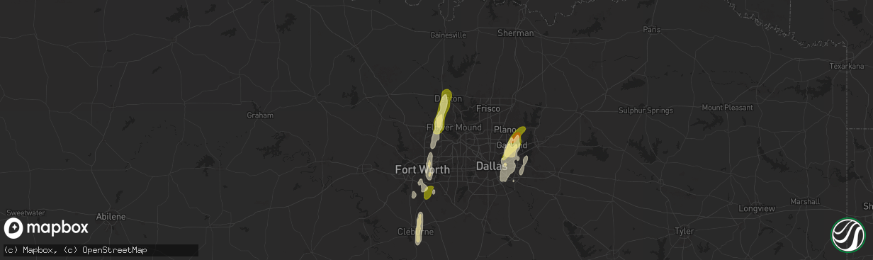 Hail map in Roanoke, TX on May 6, 2025