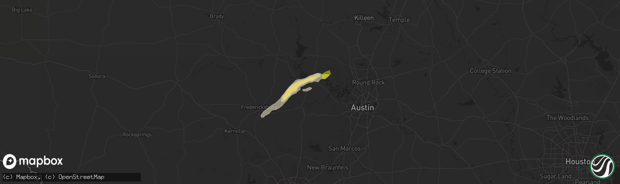 Hail map in Round Mountain, TX on May 6, 2025