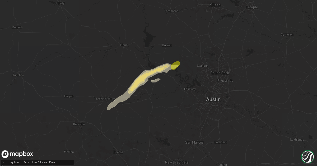 Hail map in Round Mountain, TX on May 6, 2025