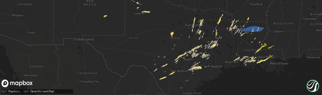 Hail map in Texas on May 6, 2025