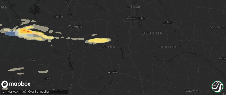 Hail map in Americus, GA on May 6, 2026
