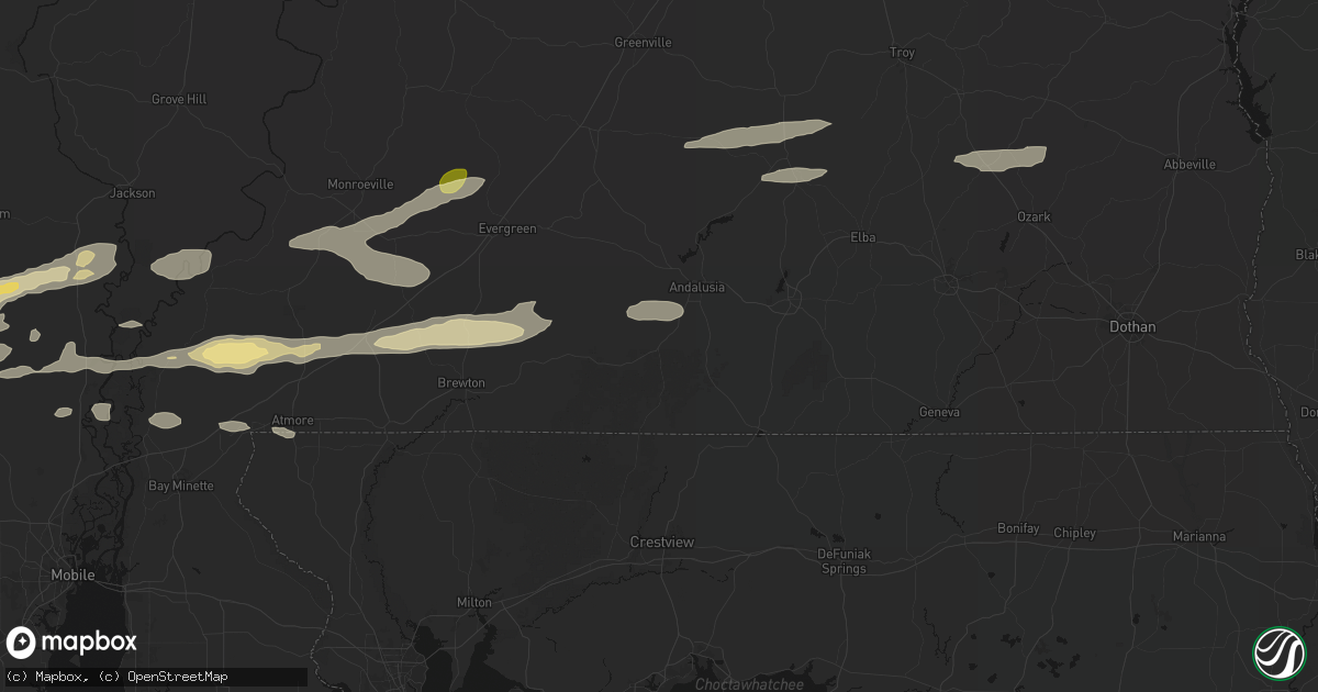 Hail map in Andalusia, AL on May 6, 2026