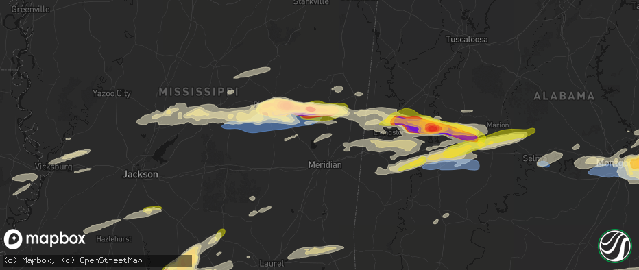 Hail map in Bailey, MS on May 6, 2026