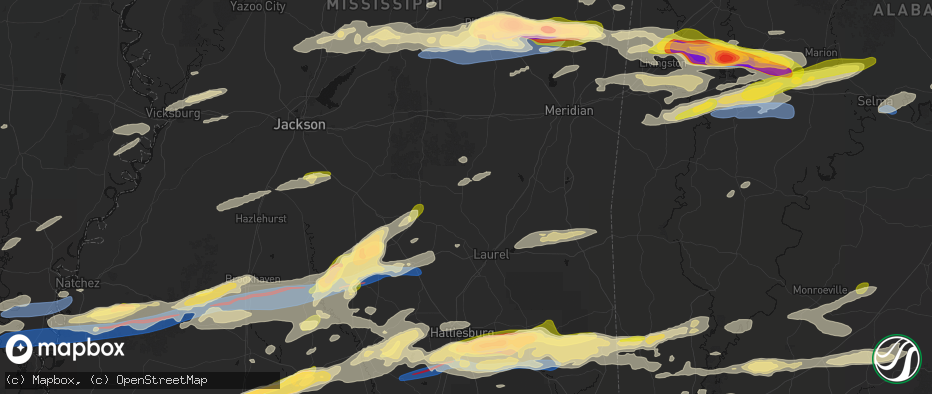 Hail map in Bay Springs, MS on May 6, 2026