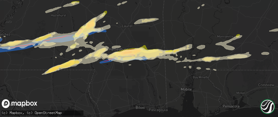Hail map in Beaumont, MS on May 6, 2026
