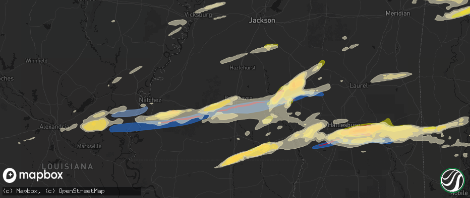 Hail map in Brookhaven, MS on May 6, 2026