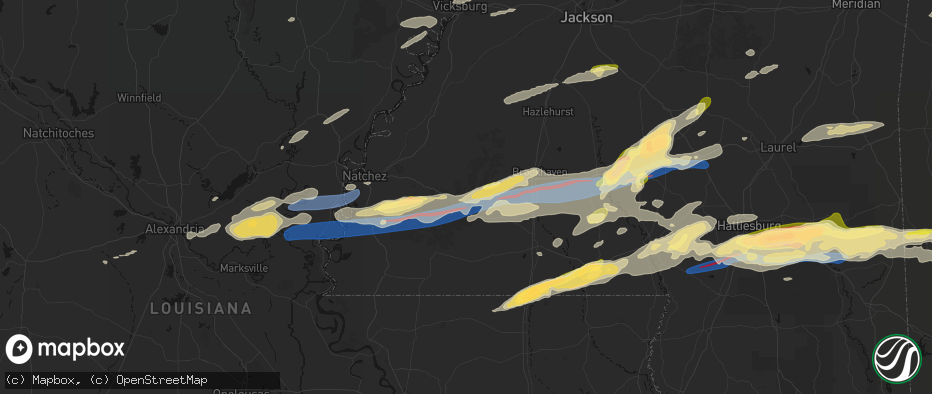 Hail map in Bude, MS on May 6, 2026