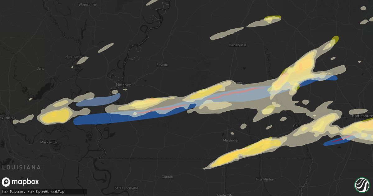 Hail map in Bude, MS on May 6, 2026