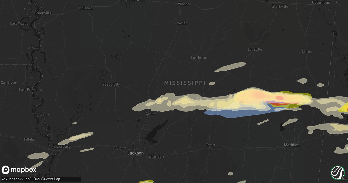 Hail map in Camden, MS on May 6, 2026