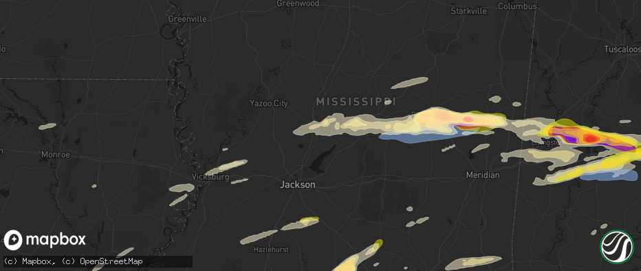 Hail map in Canton, MS on May 6, 2026