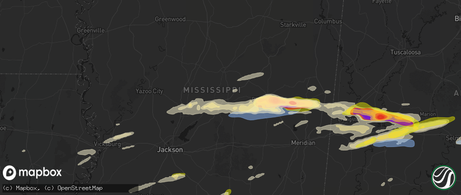 Hail map in Carthage, MS on May 6, 2026