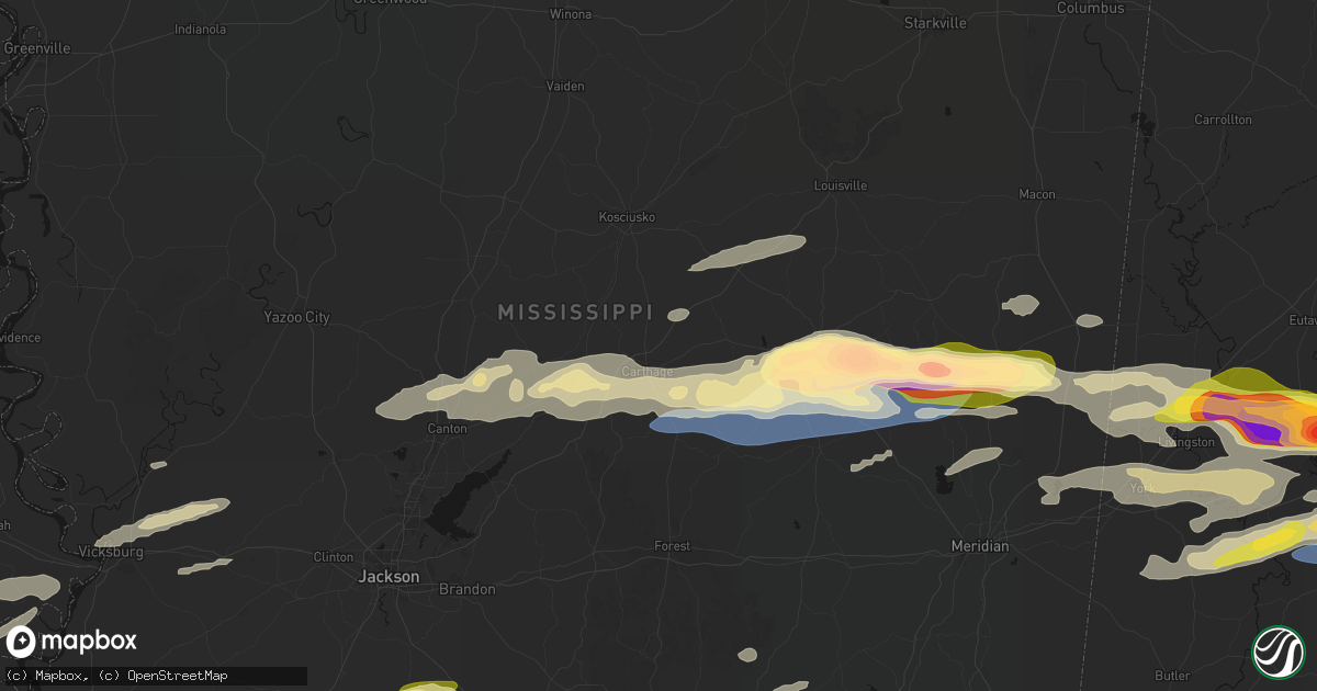 Hail map in Carthage, MS on May 6, 2026