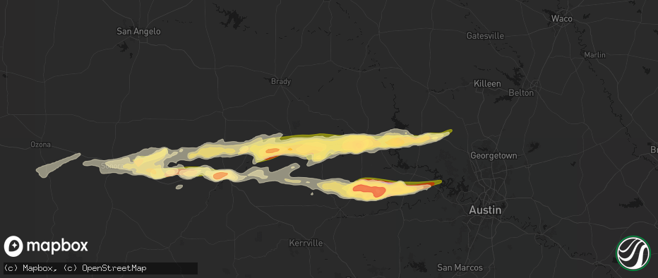 Hail map in Castell, TX on May 6, 2026