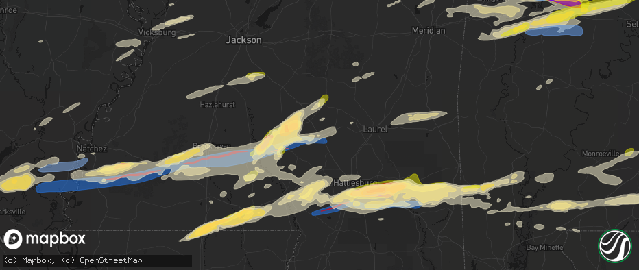 Hail map in Collins, MS on May 6, 2026