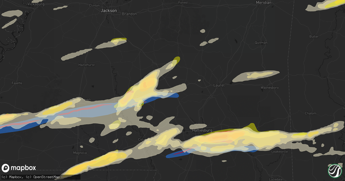 Hail map in Collins, MS on May 6, 2026