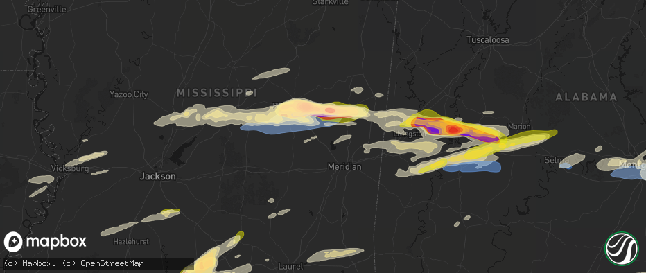 Hail map in Collinsville, MS on May 6, 2026