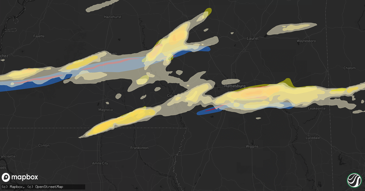 Hail map in Columbia, MS on May 6, 2026