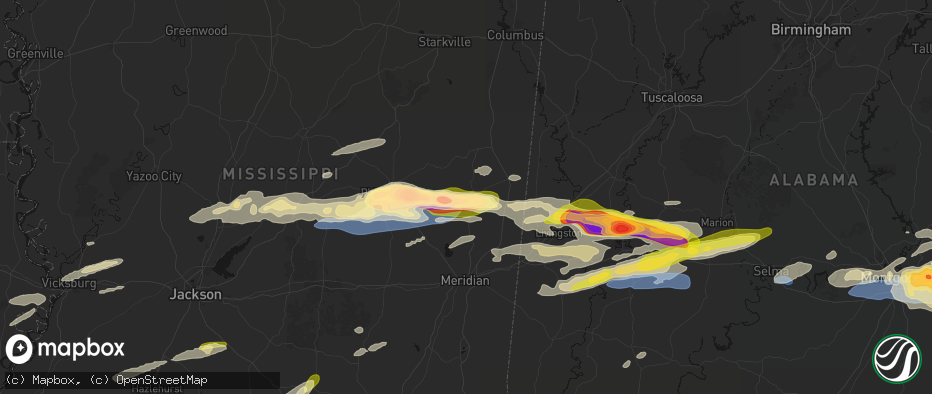 Hail map in De Kalb, MS on May 6, 2026