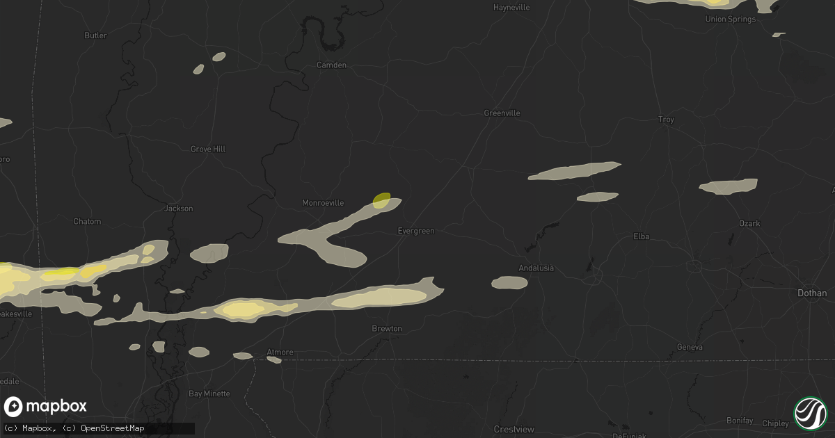 Hail map in Evergreen, AL on May 6, 2026