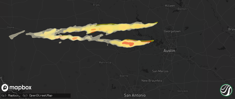 Hail map in Fredericksburg, TX on May 6, 2026