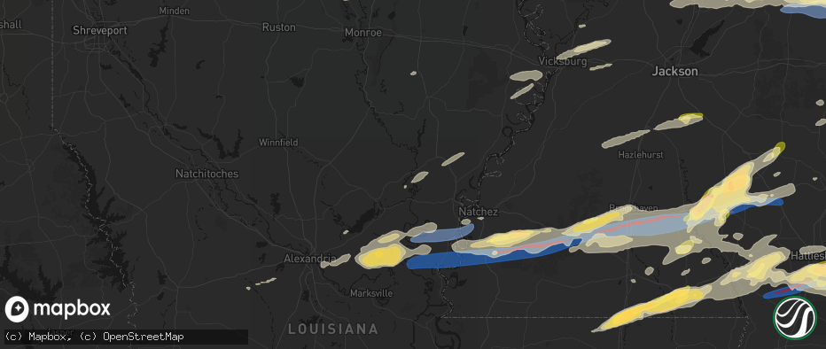 Hail map in Harrisonburg, LA on May 6, 2026