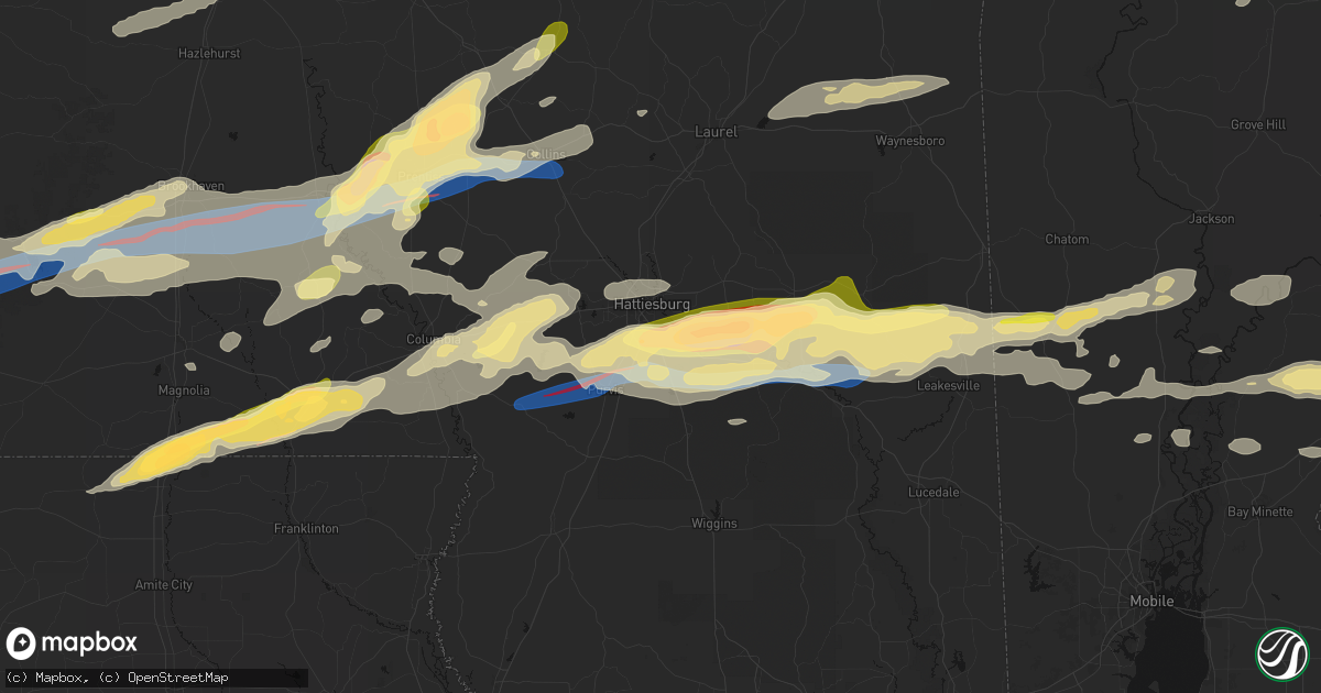 Hail map in Hattiesburg, MS on May 6, 2026