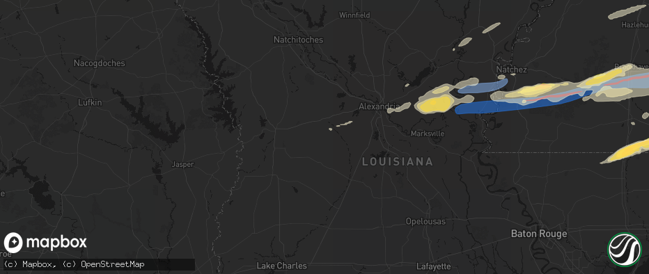Hail map in Hineston, LA on May 6, 2026