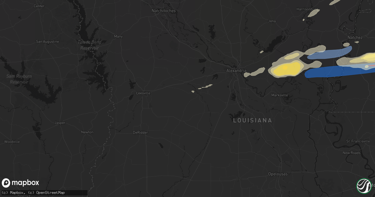 Hail map in Hineston, LA on May 6, 2026