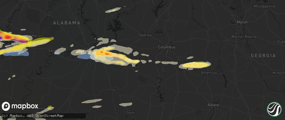 Hail map in Hurtsboro, AL on May 6, 2026