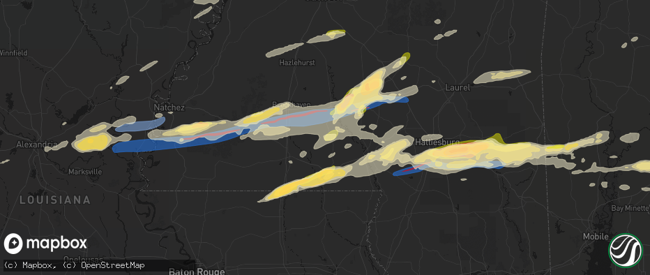 Hail map in Jayess, MS on May 6, 2026